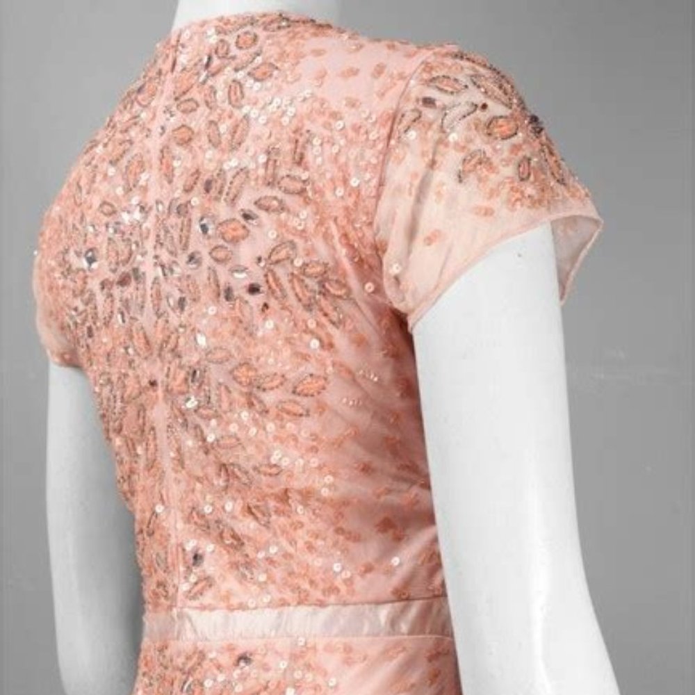 Adrianna Papell Blush Cap-sleeve Beaded Embellished Gown Long Formal - Size 4